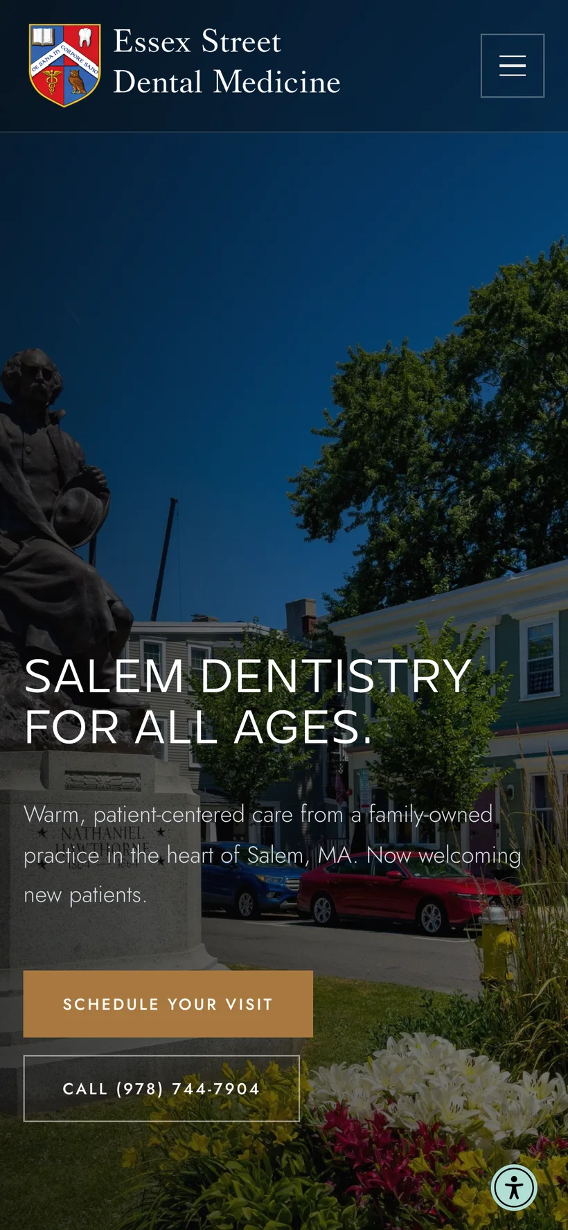The Essex Street Dental Medicine homepage on a phone