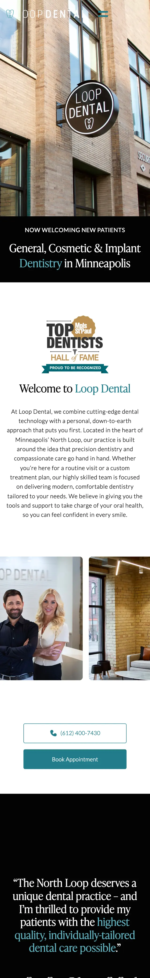 The Loop Dental website on a phone