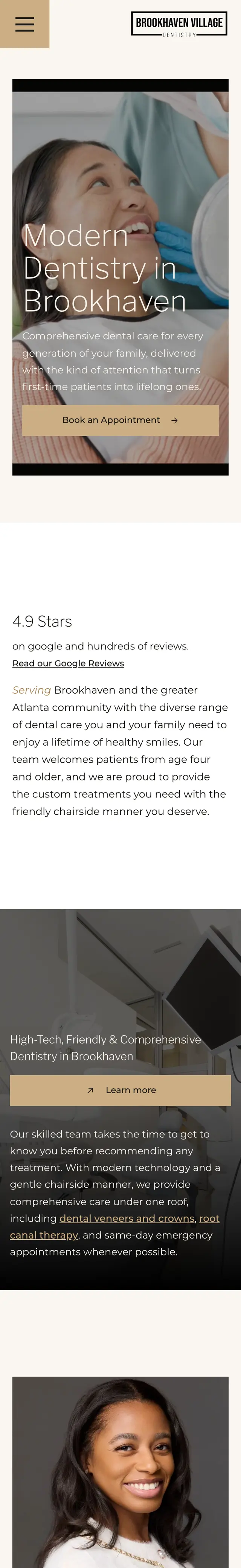 The Brookhaven Village Dentistry website on a phone