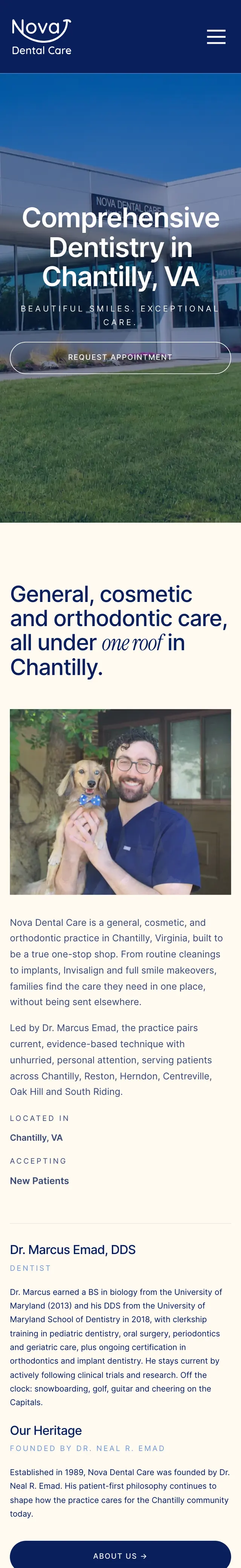 The Nova Dental Care website on a phone