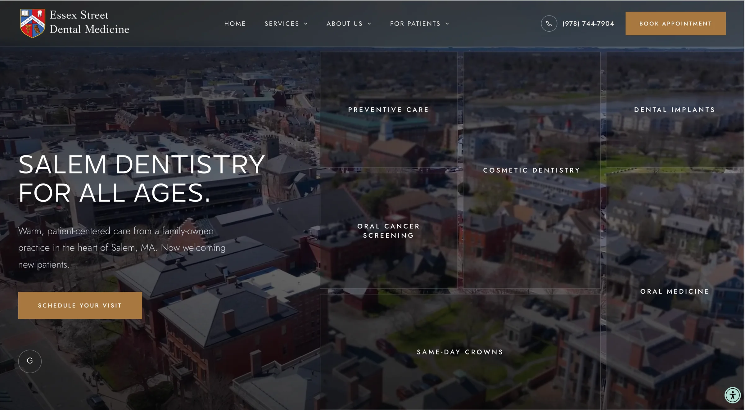 The Essex Street Dental Medicine website, an editorial design for a historic Salem, Massachusetts practice