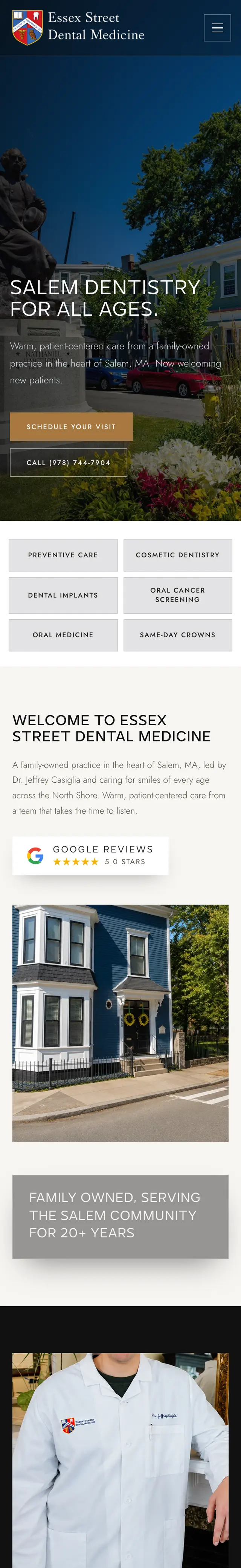 The Essex Street Dental Medicine website on a phone