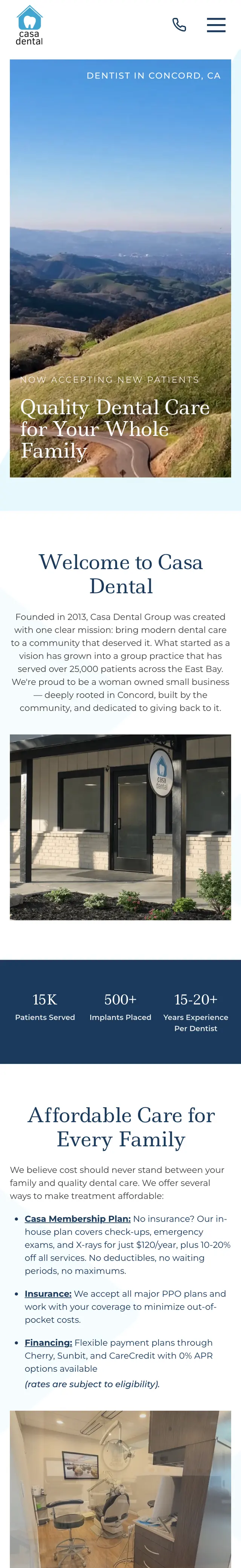 The Casa Dental Group website on a phone