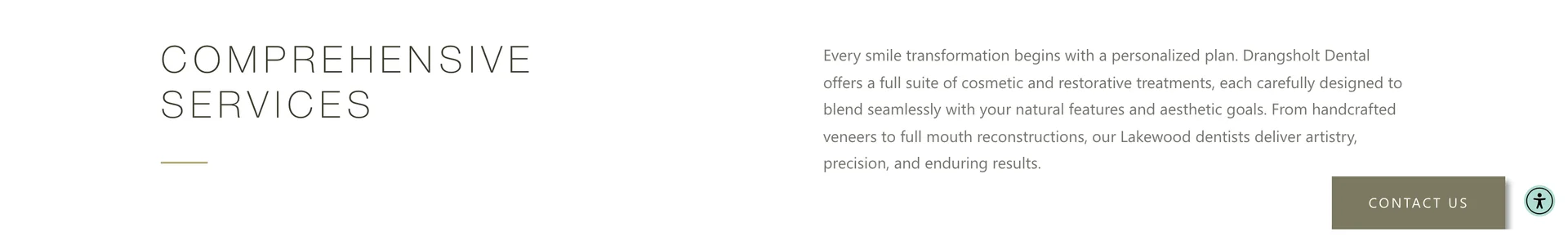 Editorial typography introducing the comprehensive services section