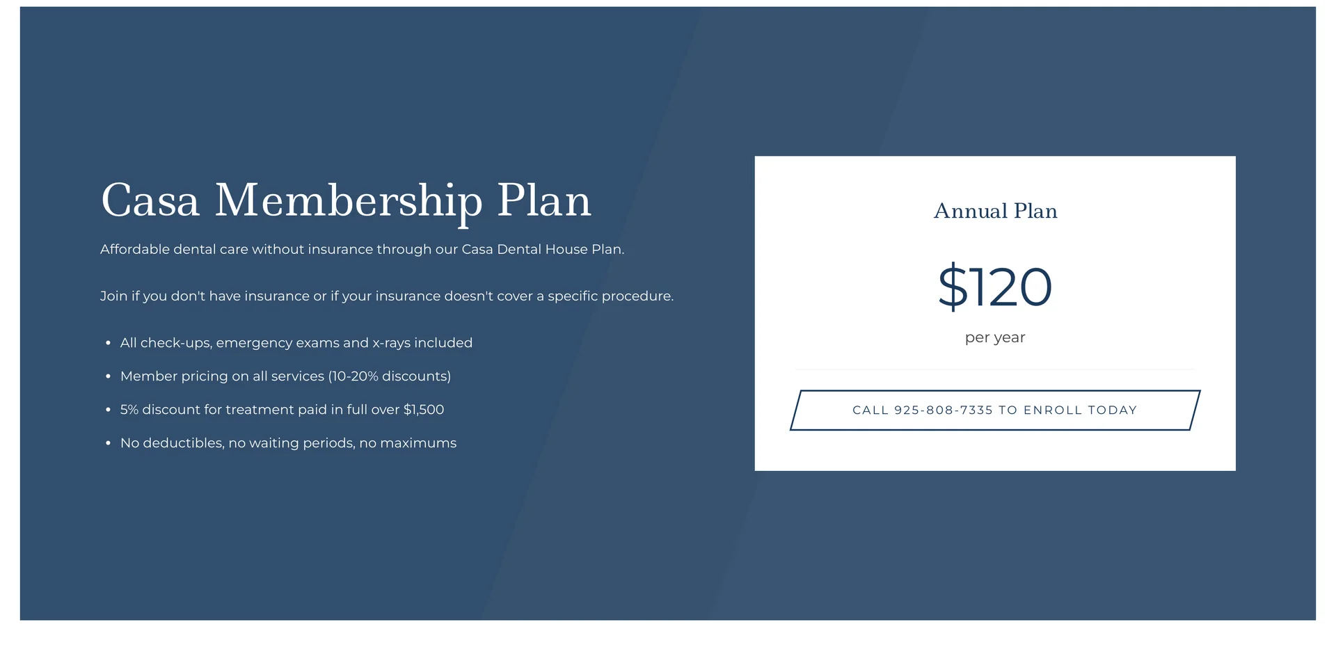 The Casa Membership Plan page: affordable dental care without insurance