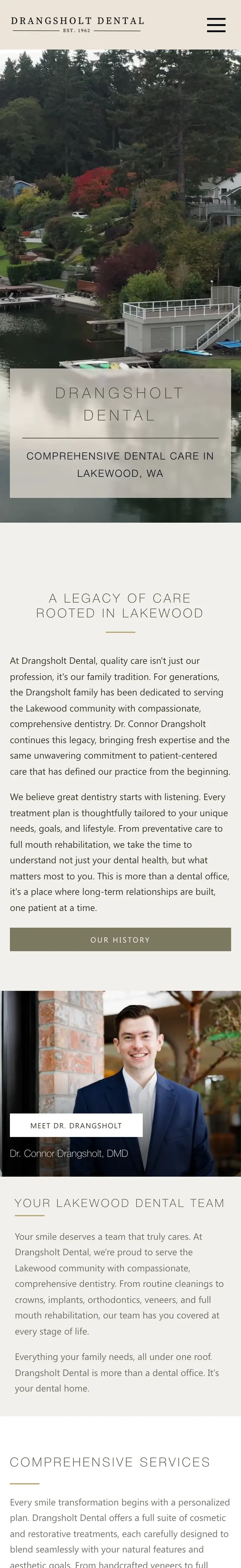 The Drangsholt Dental website on a phone