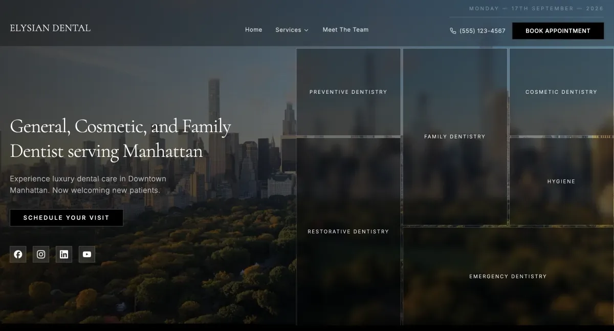 A modern dental website design shown as an example of AI-search-ready structure